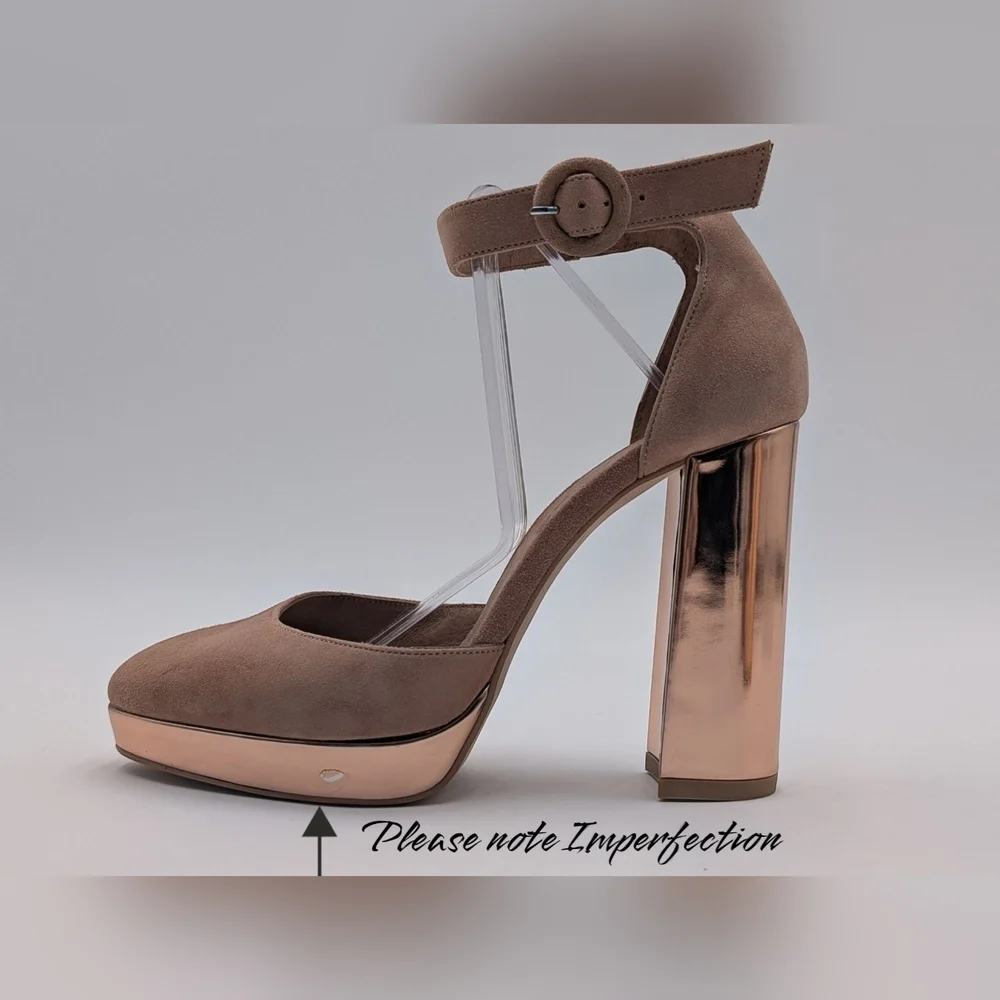 Free People Mix &Mingle Peach Suede Metallic Rose Gold Platform Heels US 7 EU 38